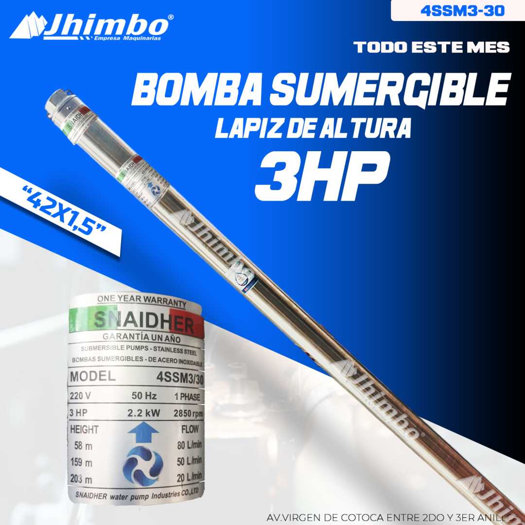 Bomba sumergible de altura 3hp bolivia