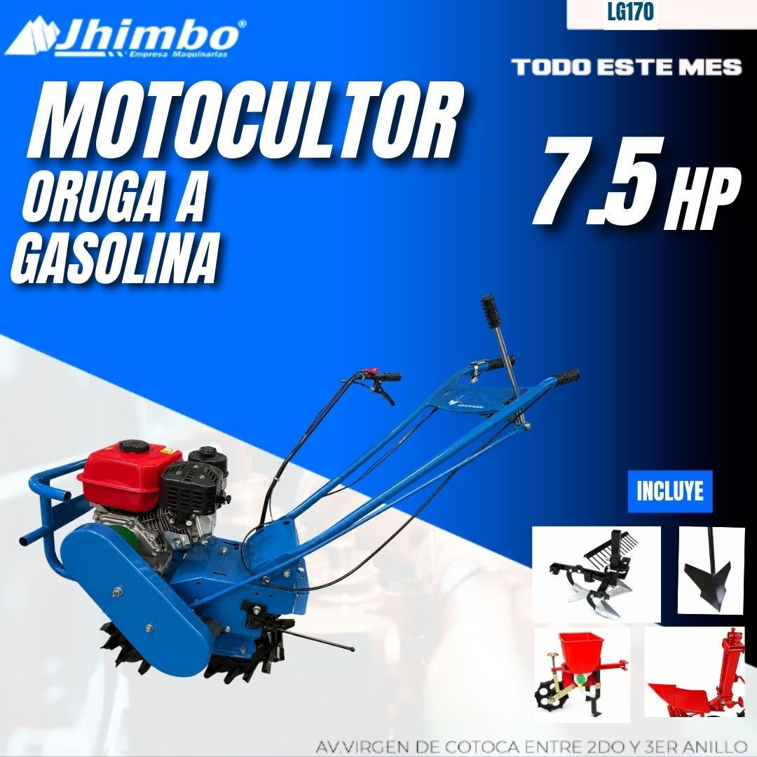 MOTOCULTOR ORUGA A GASOLINA 7,5 HP 5 ACCESORIOS BOLIVIA - Jhimbo Importadora