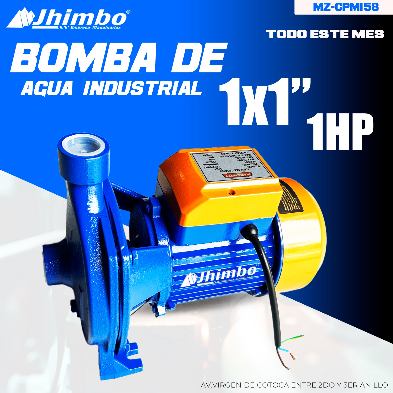 Bomba centrifuga 1HP 1"x1" Santa Cruz - Jhimbo Importadora