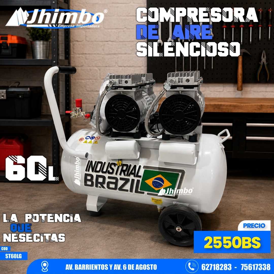 COMPRESORA DE AIRE SILENCIOSO 60L DOS MOTOR BRASILERA Bolivia - Imagen 1