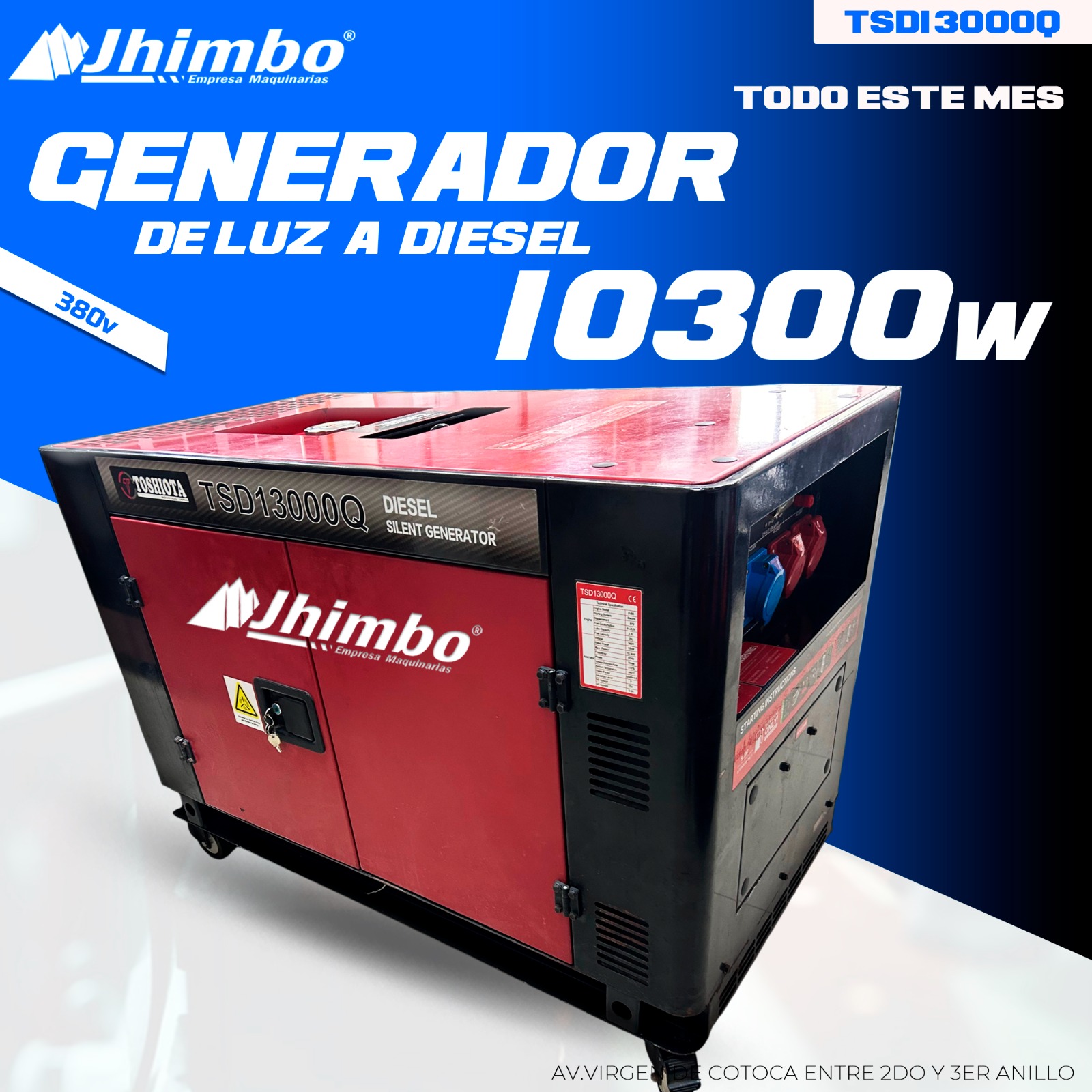 Generador de luz 10.3kW 380V - Jhimbo Importadora
